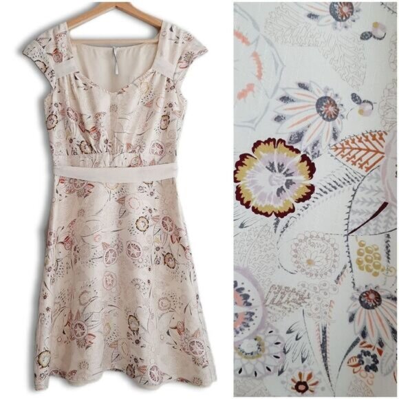 INWEAR BLACK LADYBIRD / Denmark Kitomi 100% Silk Floral Knee Length Dress Sz 6 - Picture 1 of 14